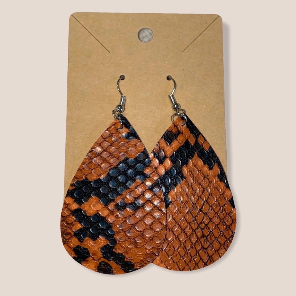Rust Orange Snakeskin Lightweight Dangle Earrings